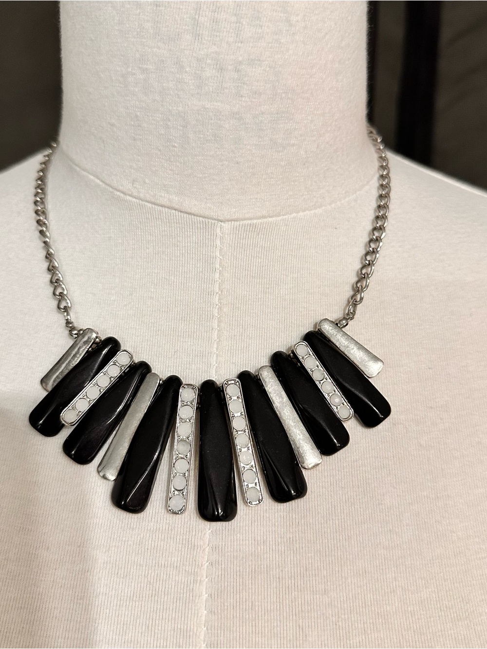 Statement Black and Silver Bib Necklace - Women Jewelry